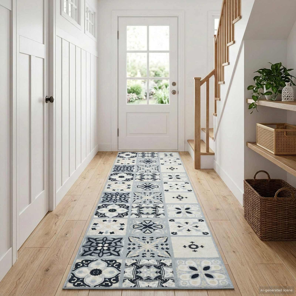Rug Runner ORIZ 1150 gsm Width 80 cm Length 450 cm Grey and black