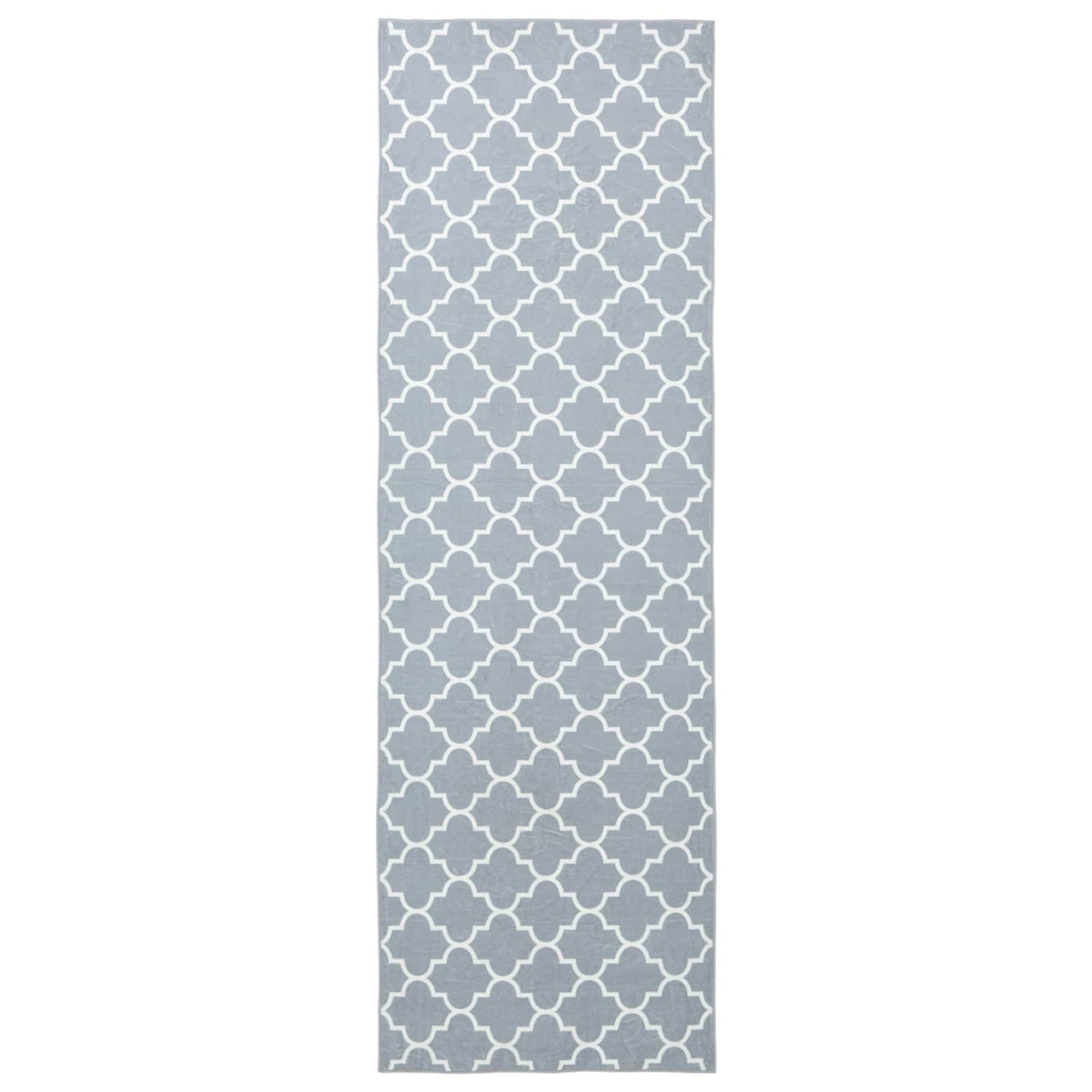 the rug runner viewed from directly above showing the full grey and white pattern