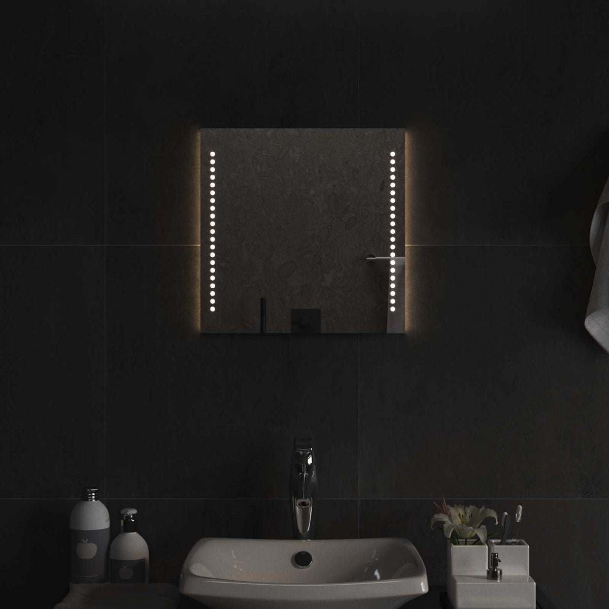 LED Bathroom Mirror Transparent Tempered Glass 40 cm 40 cm