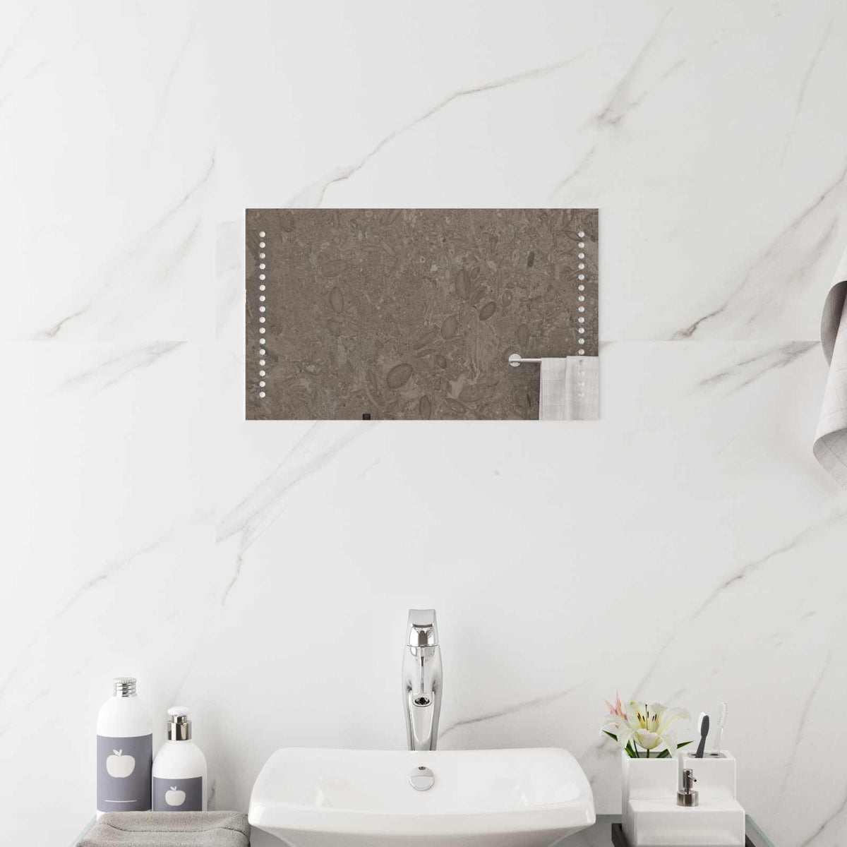 LED Bathroom Mirror Transparent Tempered Glass 50 cm 30 cm