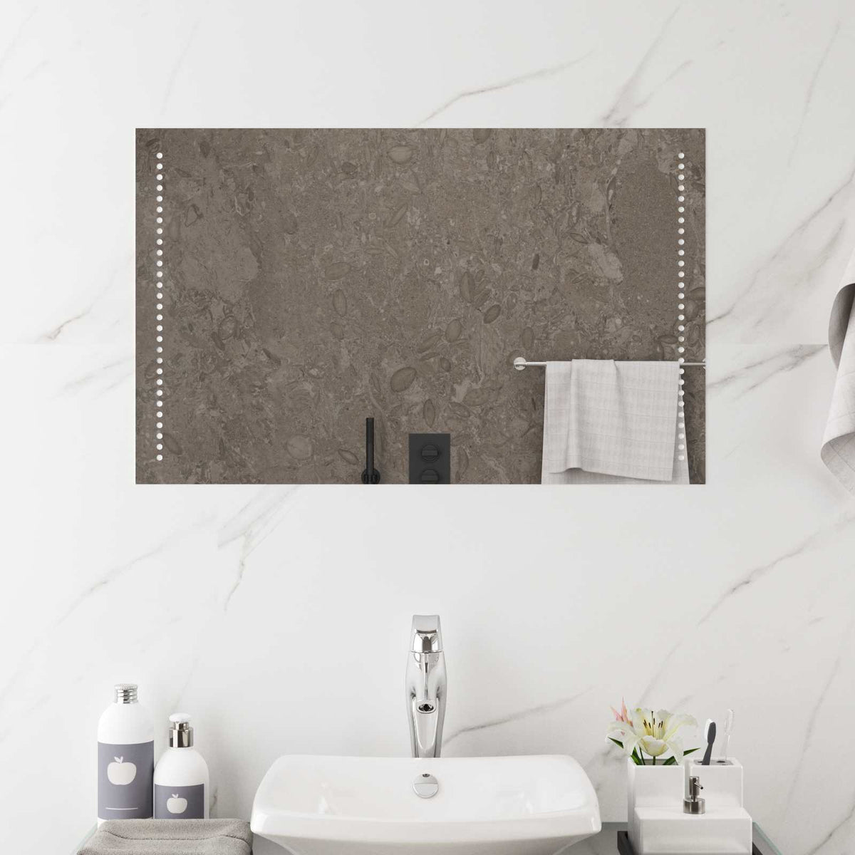vidaXL LED Bathroom Mirror Transparent Tempered Glass