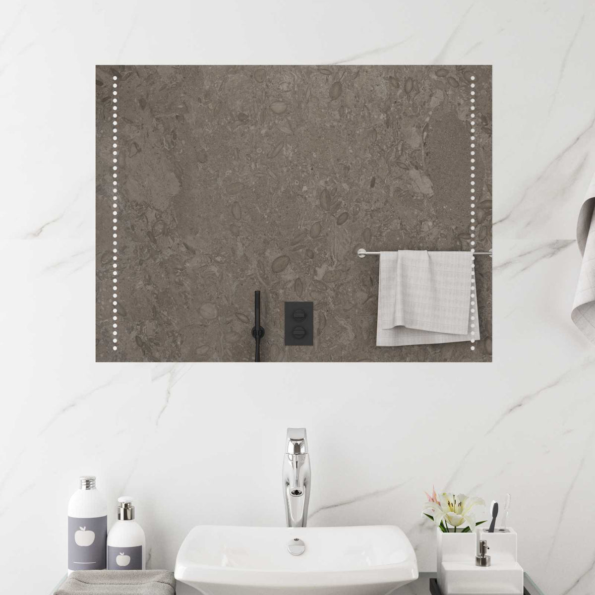 vidaXL LED Bathroom Mirror Transparent Tempered Glass