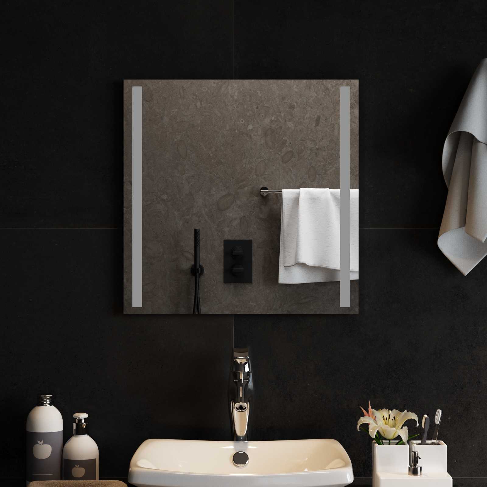 vidaXL LED Bathroom Mirror Transparent 50 x 50 cm Tempered Glass 1