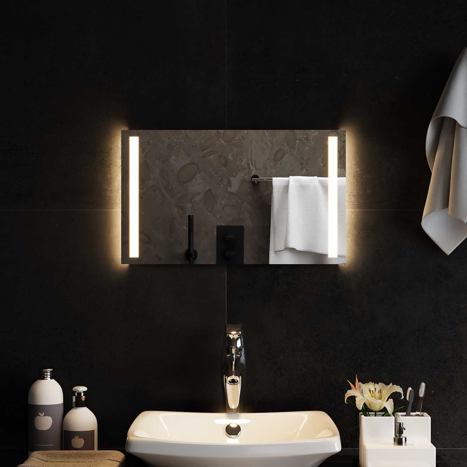 vidaXL LED Bathroom Mirror Transparent 50 x 30 cm Tempered Glass 3