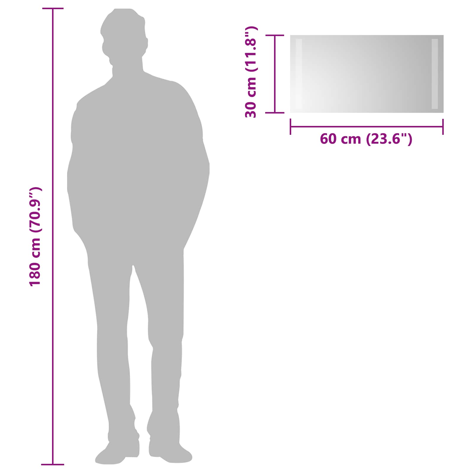 vidaXL LED Bathroom Mirror Transparent 60 x 30 cm Tempered Glass 6