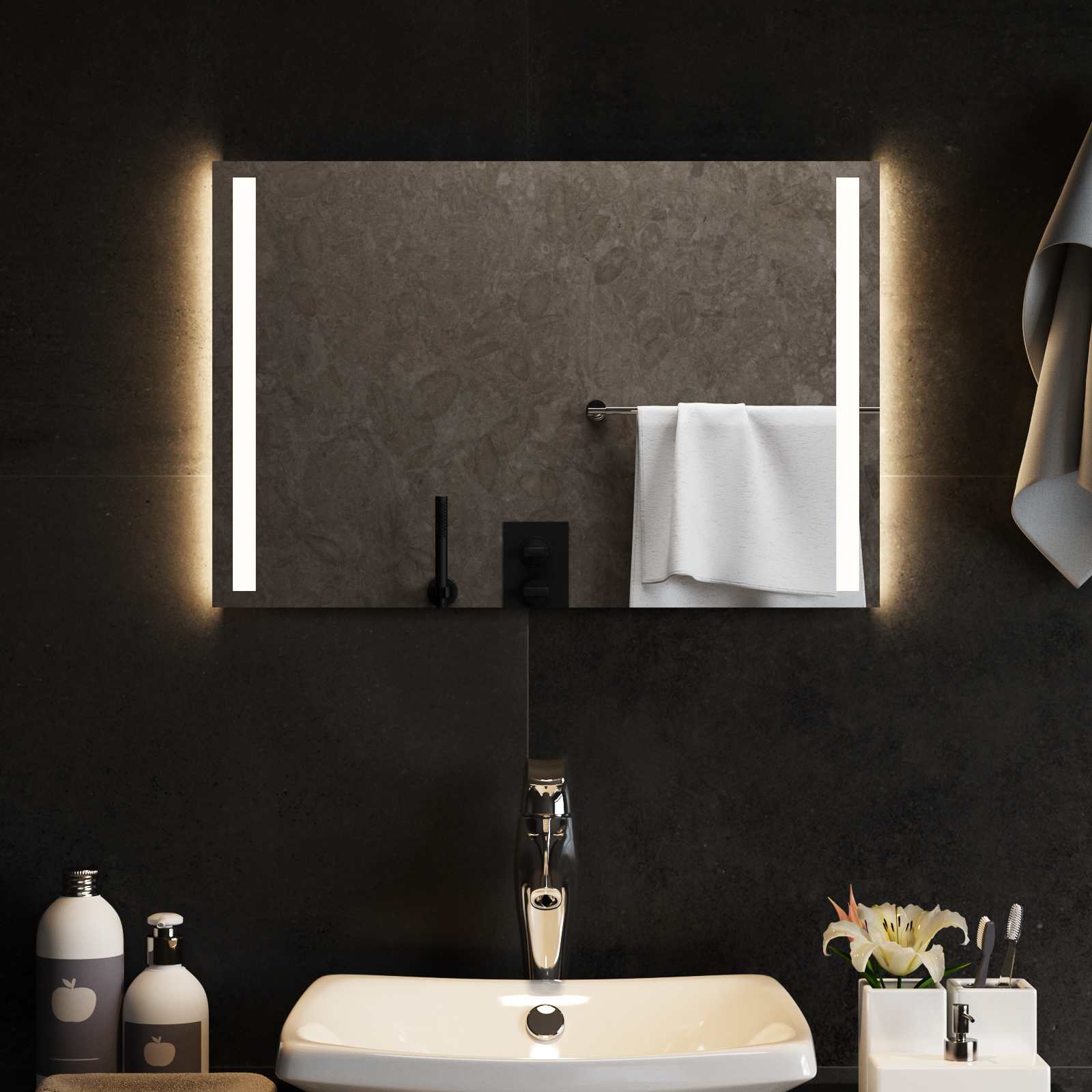 vidaXL LED Bathroom Mirror Transparent 60 x 40 cm Tempered Glass 3