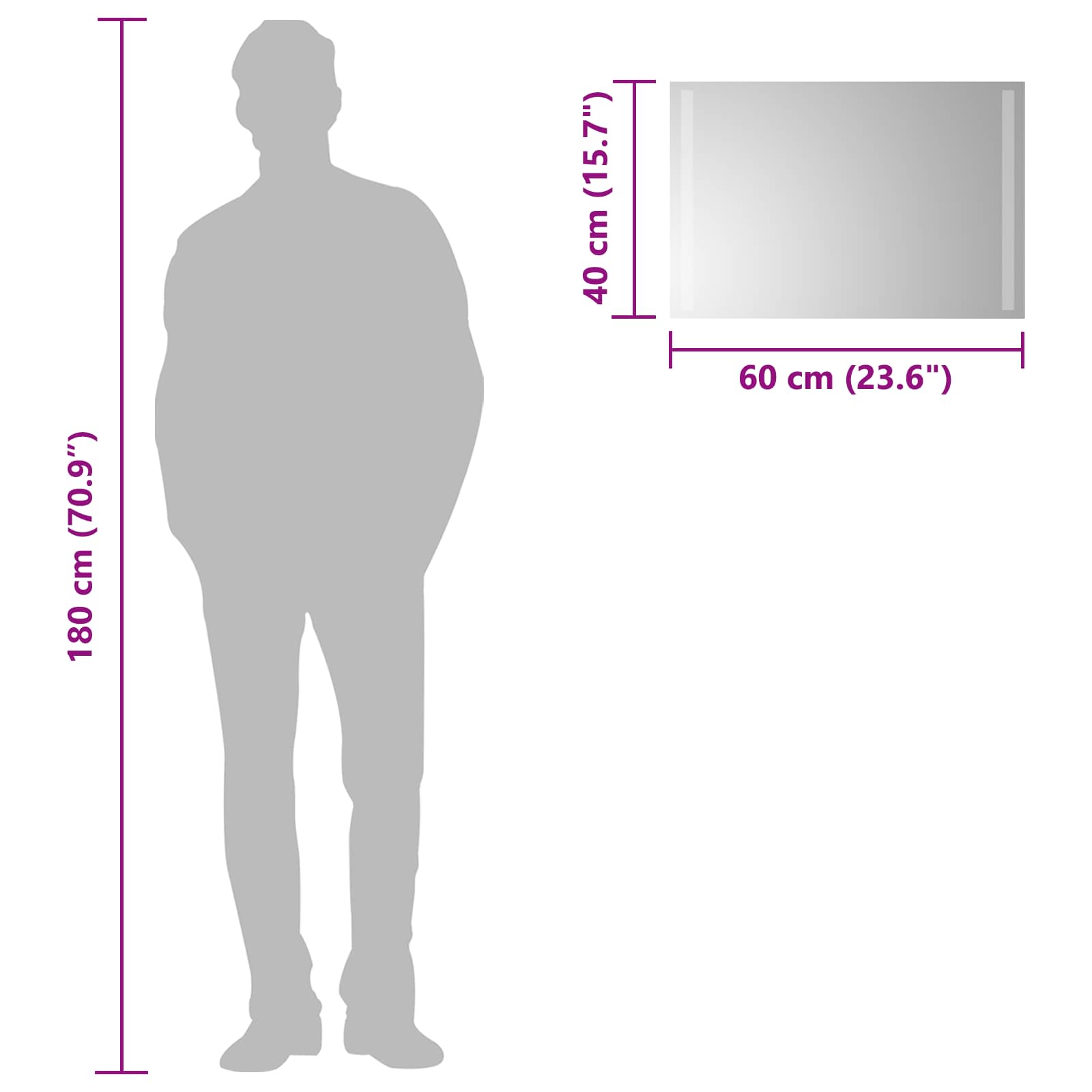 vidaXL LED Bathroom Mirror Transparent 60 x 40 cm Tempered Glass 6