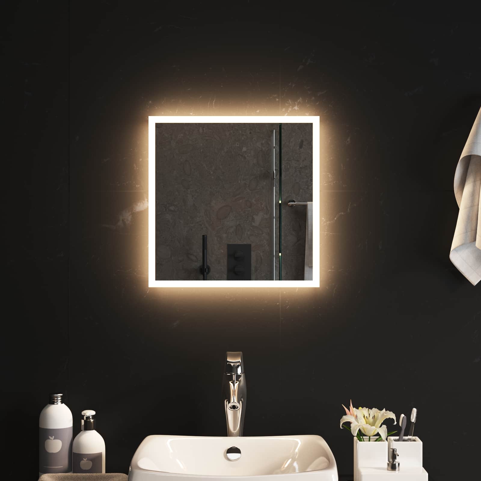 vidaXL LED Bathroom Mirror Transparent 40 x 40 cm Tempered Glass 3