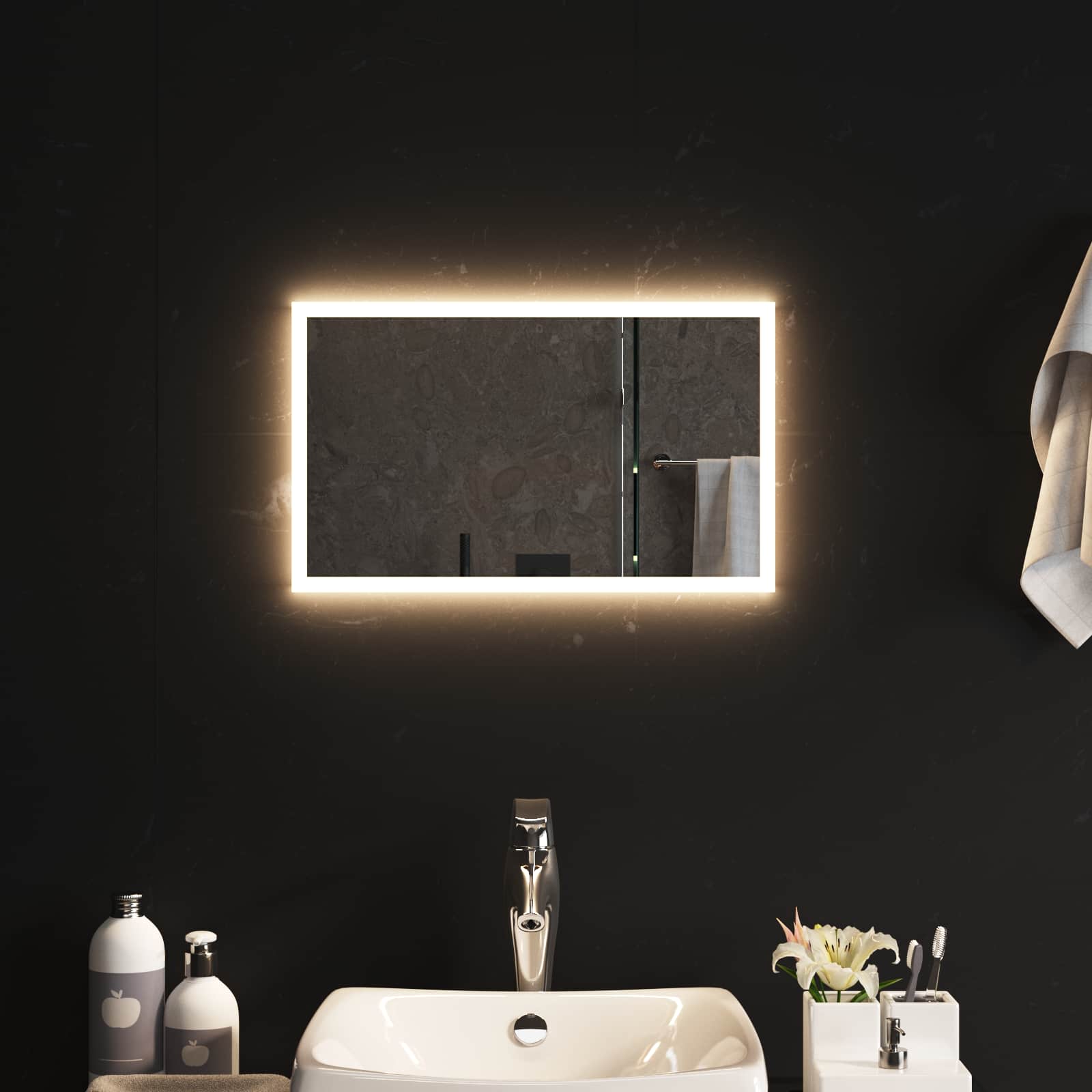 vidaXL LED Bathroom Mirror Transparent 50 x 30 cm Tempered Glass 3