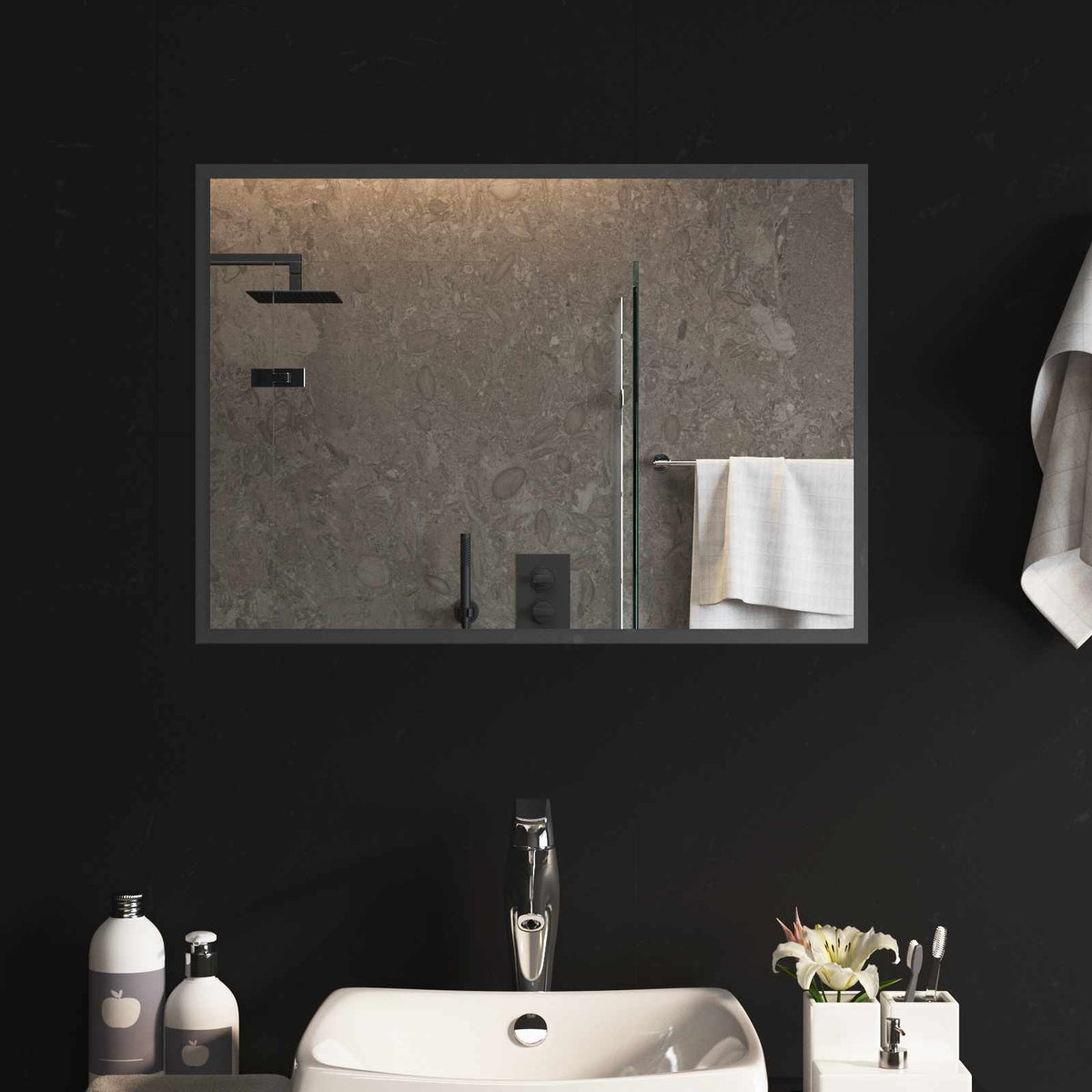 vidaXL LED Bathroom Mirror Transparent Tempered Glass