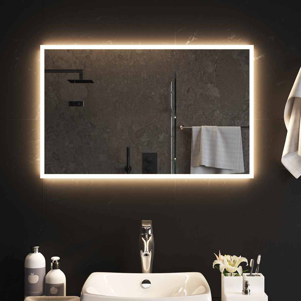 LED Bathroom Mirror Transparent Tempered Glass 80 cm 50 cm