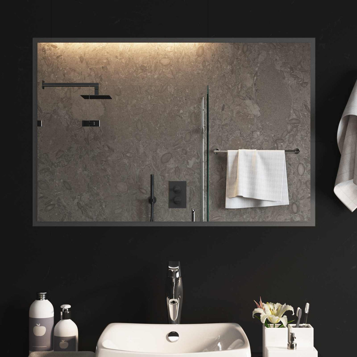 vidaXL LED Bathroom Mirror Transparent Tempered Glass