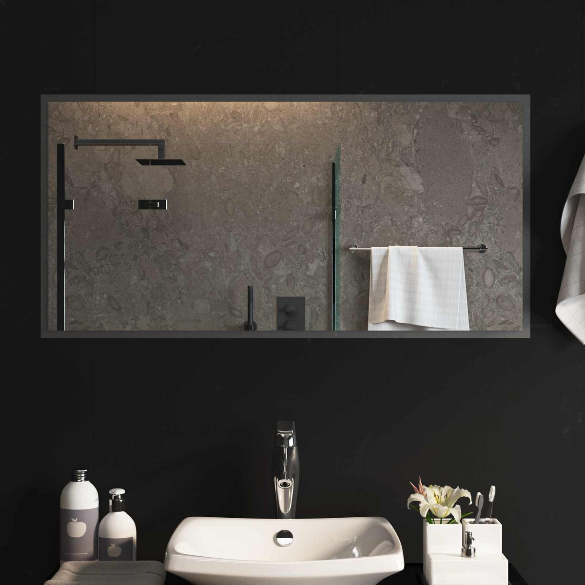 vidaXL LED Bathroom Mirror Transparent Tempered Glass