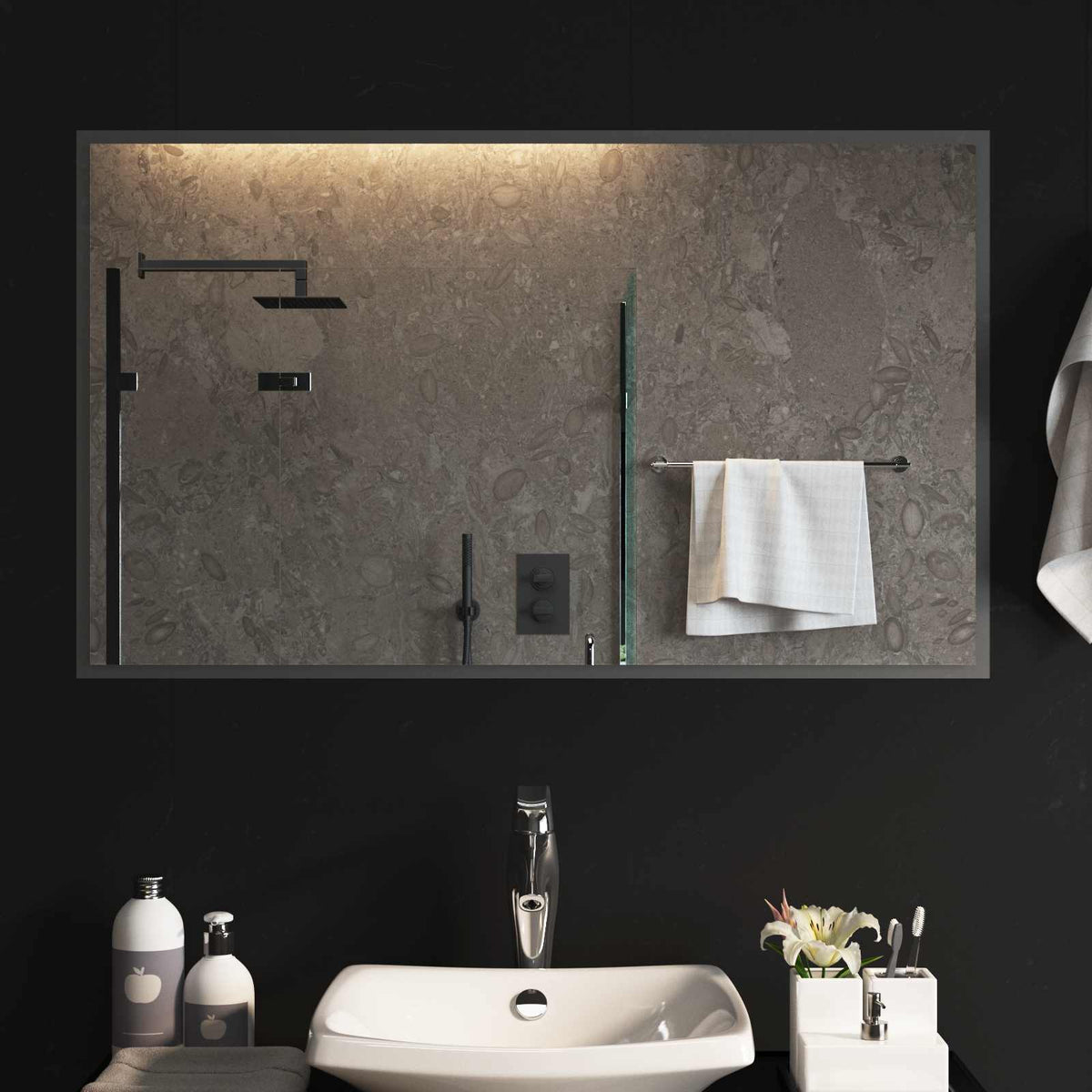vidaXL LED Bathroom Mirror Transparent Tempered Glass