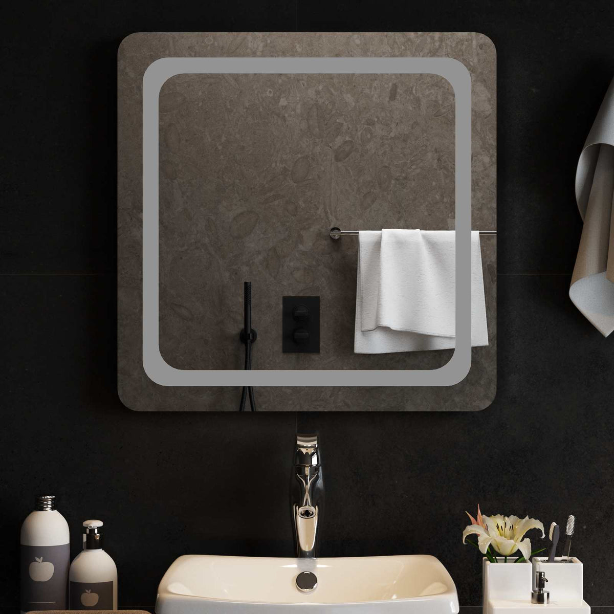 LED Bathroom Mirror Transparent Tempered Glass 60 cm 60 cm