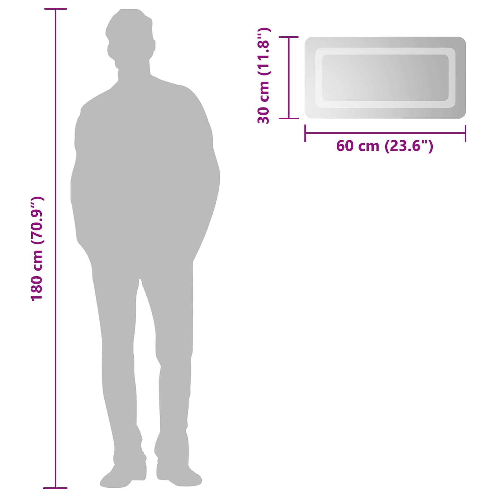 vidaXL LED Bathroom Mirror Transparent 60 x 30 cm Tempered Glass 6