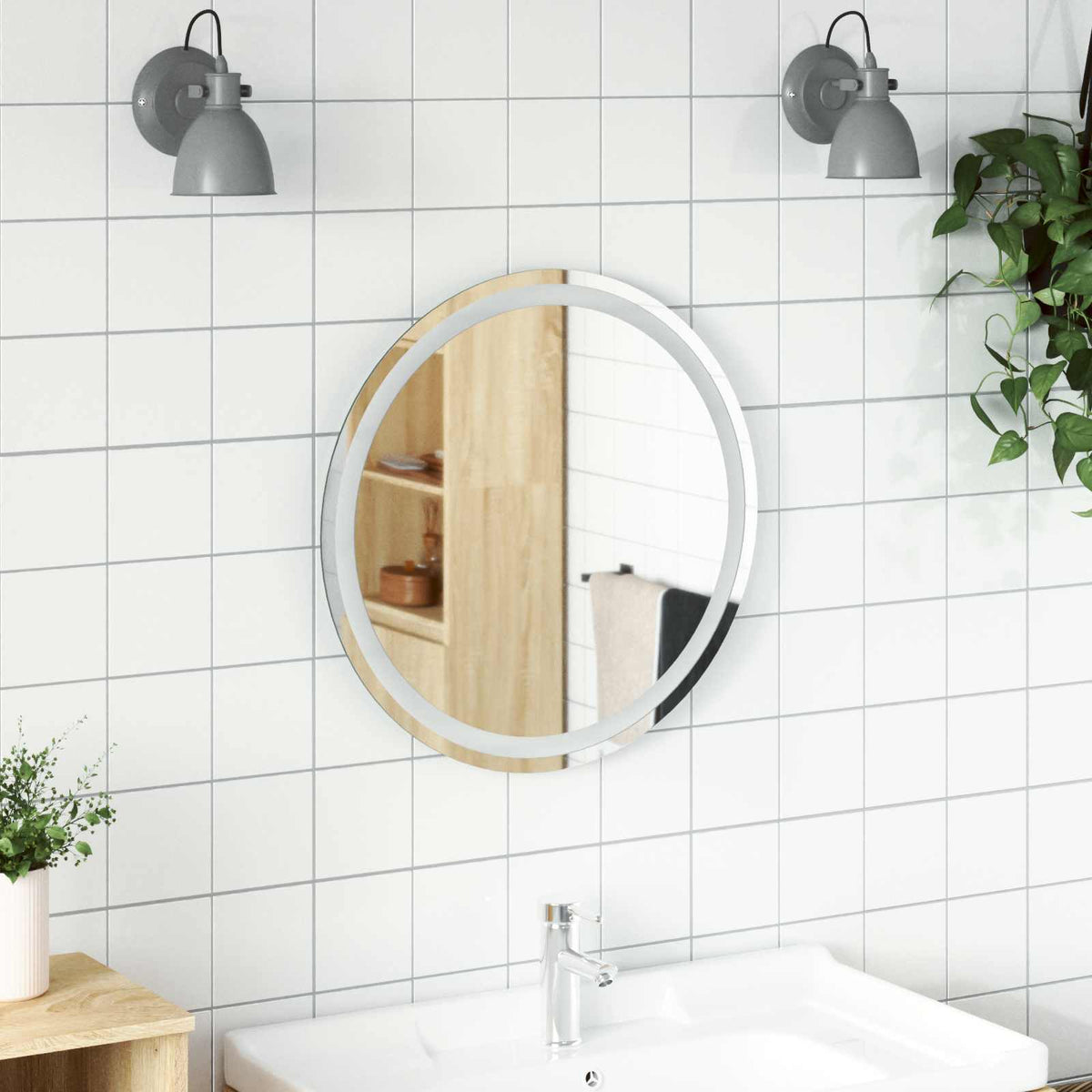 vidaXL LED Bathroom Mirror Transparent Ø 30 cm Tempered Glass