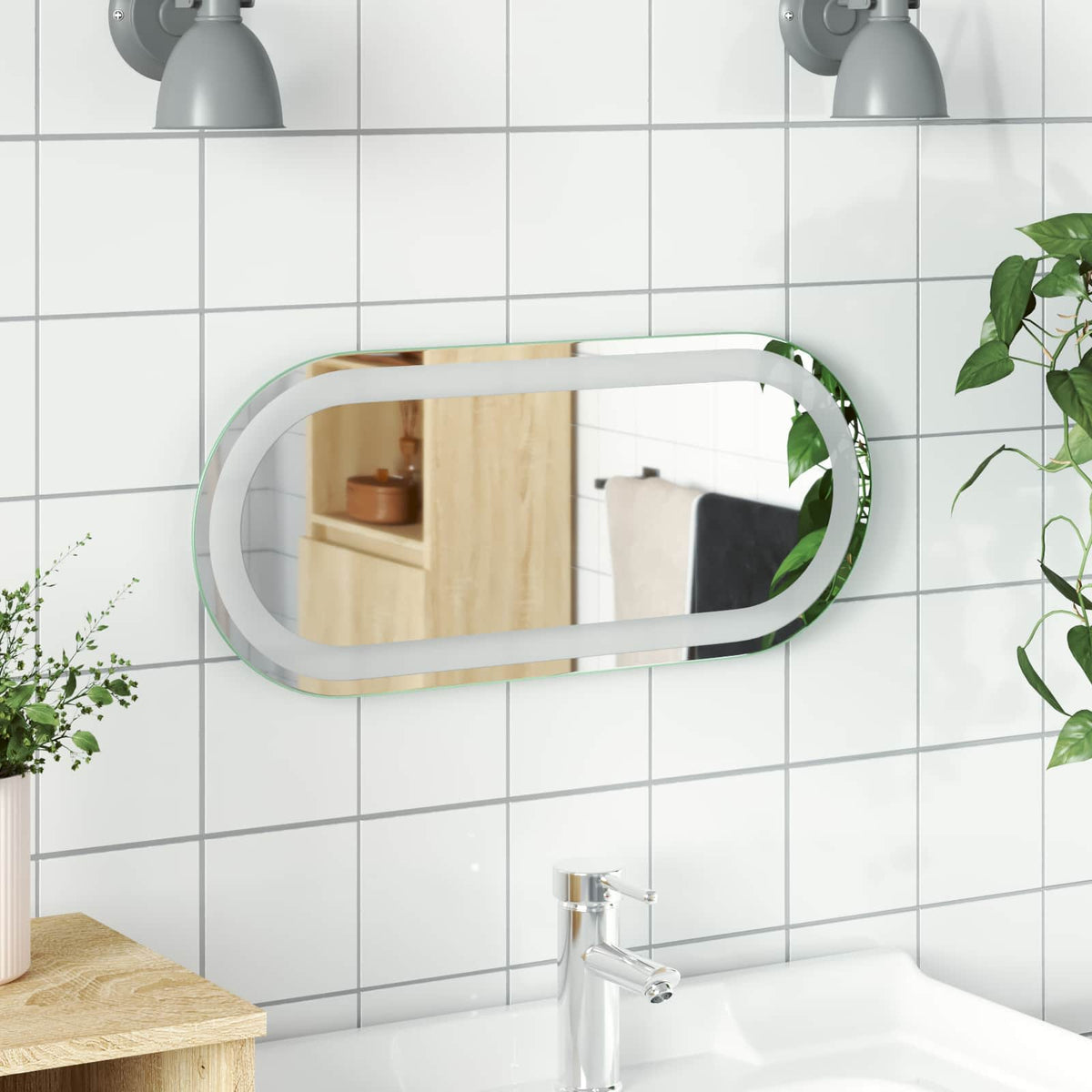 vidaXL LED Bathroom Mirror Transparent 60 x 25 cm Tempered Glass 1