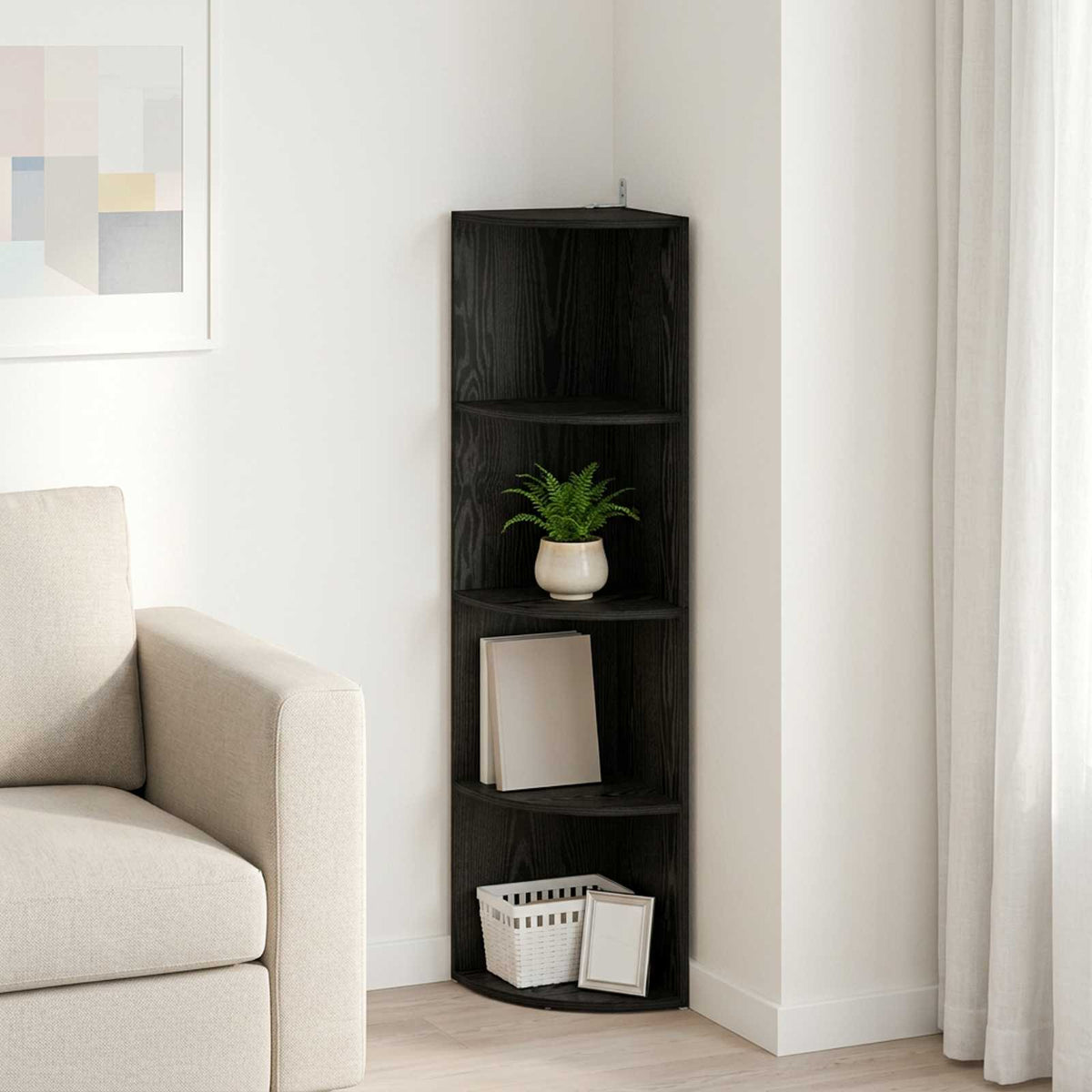Corner Shelf 4-Tier 31.5 x 31 x 130 cm Engineered Wood Black oak