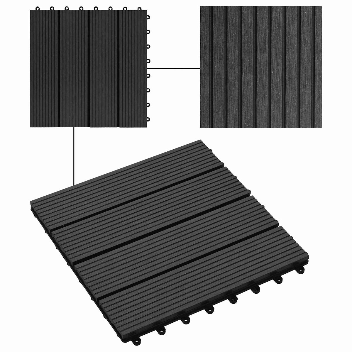 Decking Tile 30 x 30 cm WPC 22 pcs Black Stripe