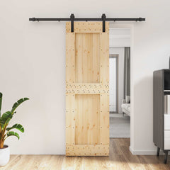 vidaXL Sliding Door Natural and Black 70 x 210 cm Solid Pine Wood 1
