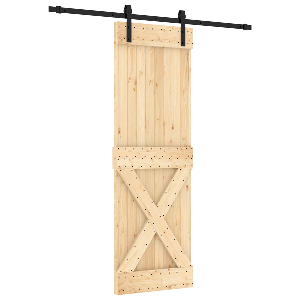 vidaXL Sliding Door Natural and Black 70 x 210 cm Solid Pine Wood 2