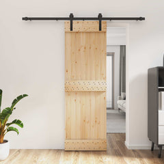 vidaXL Sliding Door Natural and Black 70 x 210 cm Solid Pine Wood 1