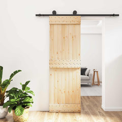 vidaXL Sliding Door Natural and Black 70 x 210 cm Solid Pine Wood 1