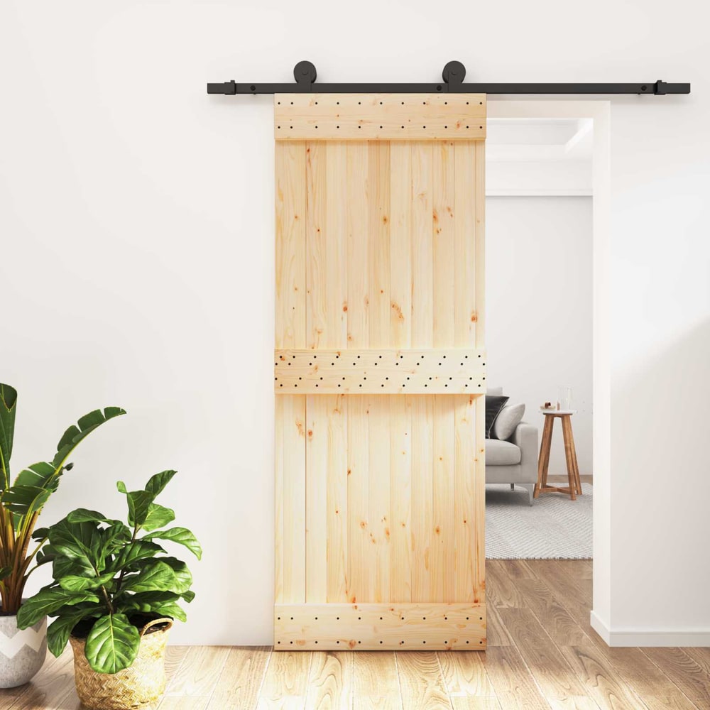 vidaXL Sliding Door Natural and Black 80 x 210 cm Solid Pine Wood 1