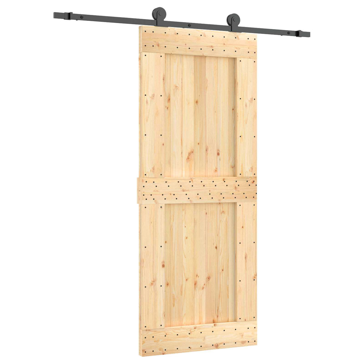 vidaXL Sliding Door Natural and Black 85 x 210 cm Solid Pine Wood 2