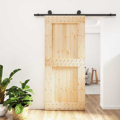 vidaXL Sliding Door Natural and Black 90 x 210 cm Solid Pine Wood 1