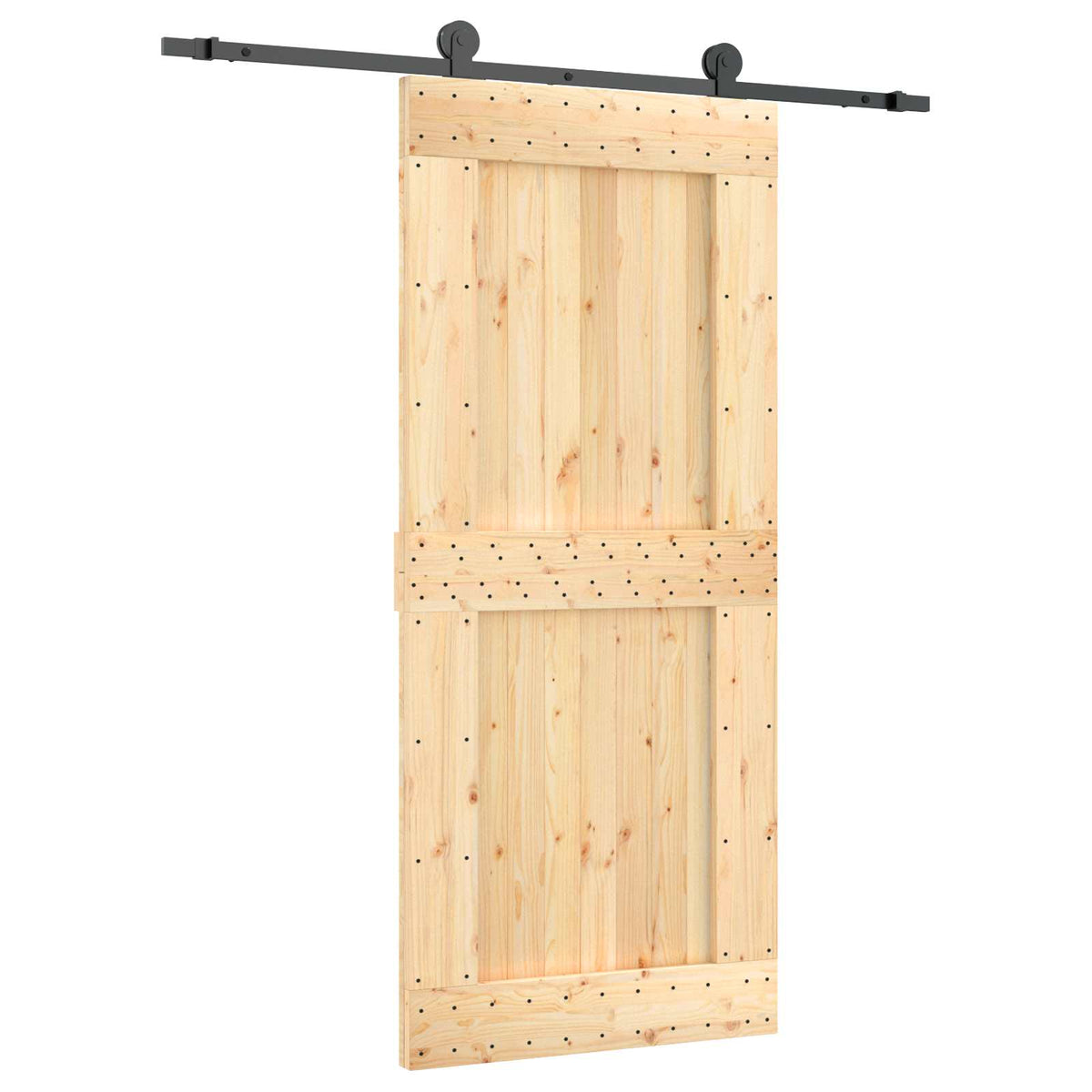 vidaXL Sliding Door Natural and Black 90 x 210 cm Solid Pine Wood 2