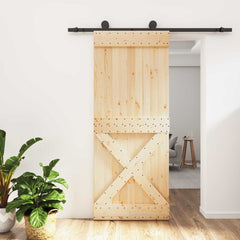 vidaXL Sliding Door Natural and Black 85 x 210 cm Solid Pine Wood 1