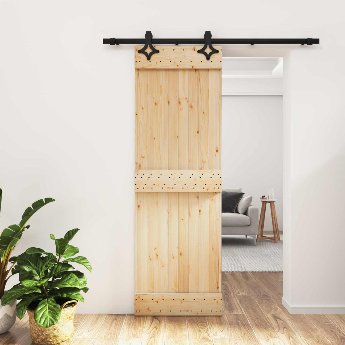 vidaXL Sliding Door 70 x 210 cm Solid Pine Wood (Untreated) 1