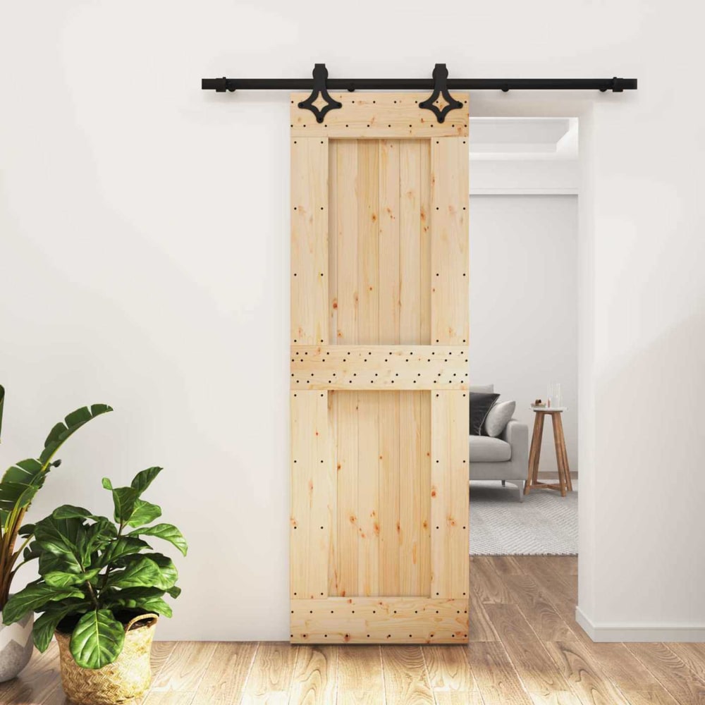 vidaXL Sliding Door Natural and Black 70 x 210 cm Solid Pine Wood 1