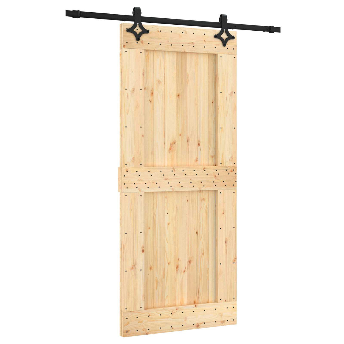 vidaXL Sliding Door Natural and Black Solid Pine Wood (Untreated) 2