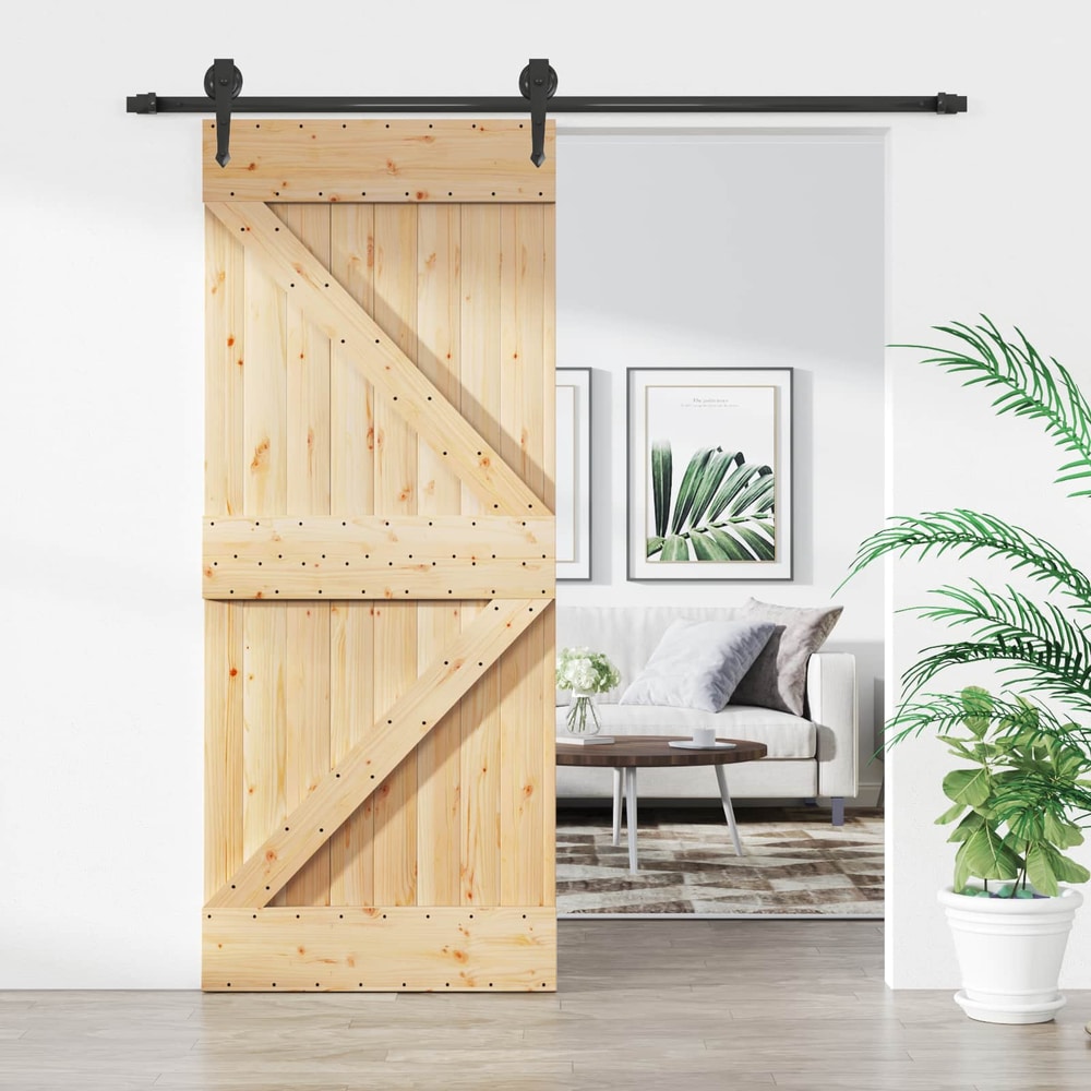 vidaXL Sliding Door Natural and Black 85 x 210 cm Solid Pine Wood 1