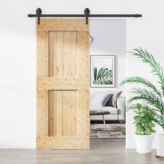 vidaXL Sliding Door Natural and Black 85 x 210 cm Solid Pine Wood 1