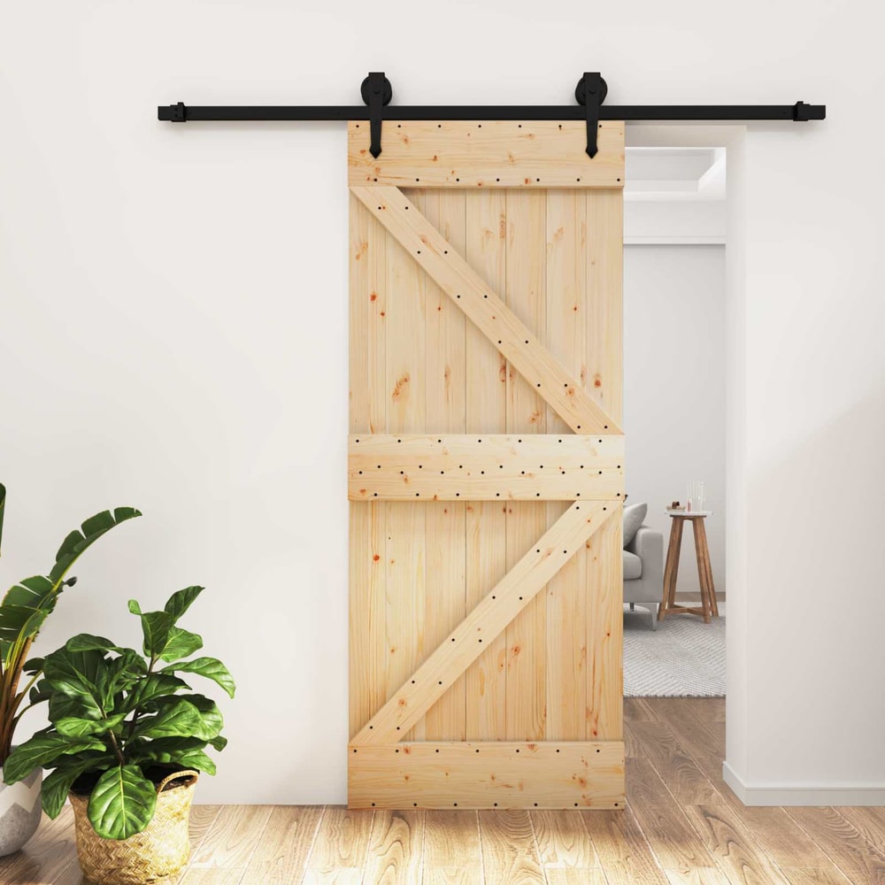 vidaXL Sliding Door 85 x 210 cm Solid Pine Wood (Untreated) 1