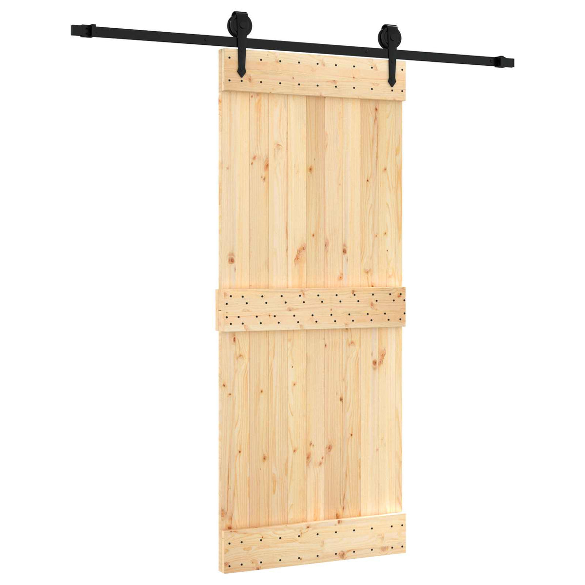vidaXL Sliding Door Natural and Black 85 x 210 cm Solid Pine Wood 2