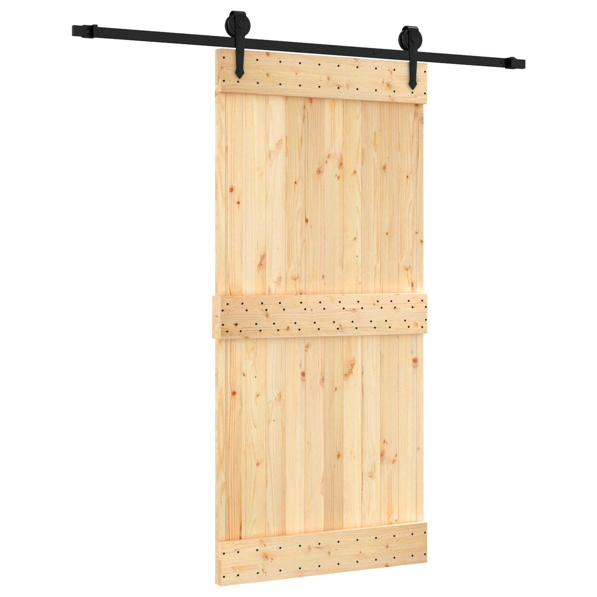 vidaXL Sliding Door Natural and Black 95 x 210 cm Solid Pine Wood 2