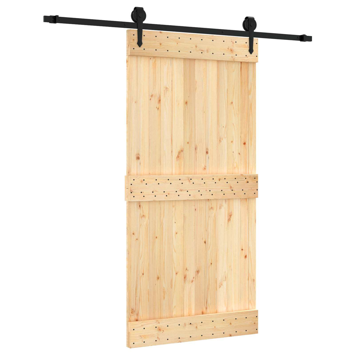 vidaXL Sliding Door Natural and Black 100 x 210 cm Solid Pine Wood 2