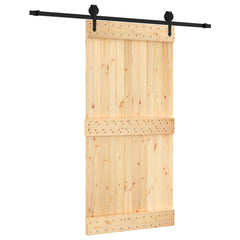 vidaXL Sliding Door Natural and Black 100 x 210 cm Solid Pine Wood 2