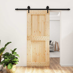 vidaXL Sliding Door Natural and Black 85 x 210 cm Solid Pine Wood 1