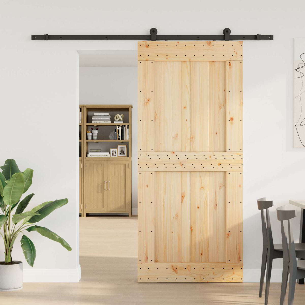 Sliding Door NARVIK Natural and Black 213.5 cm Square 100 cm