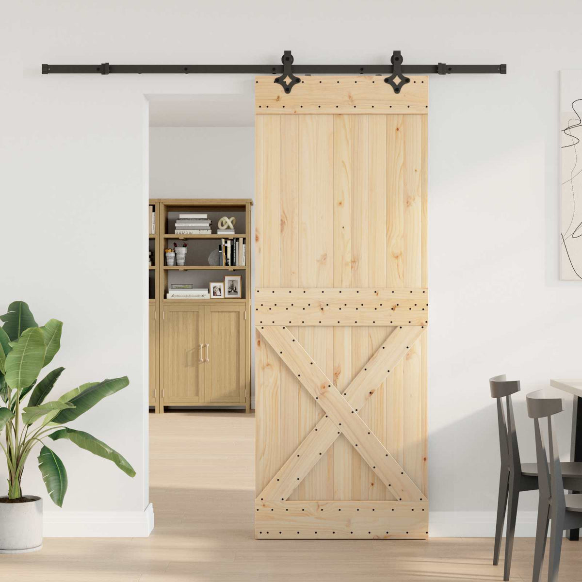 Sliding Door NARVIK Natural and Black 213.5 cm Cross Design 85 cm