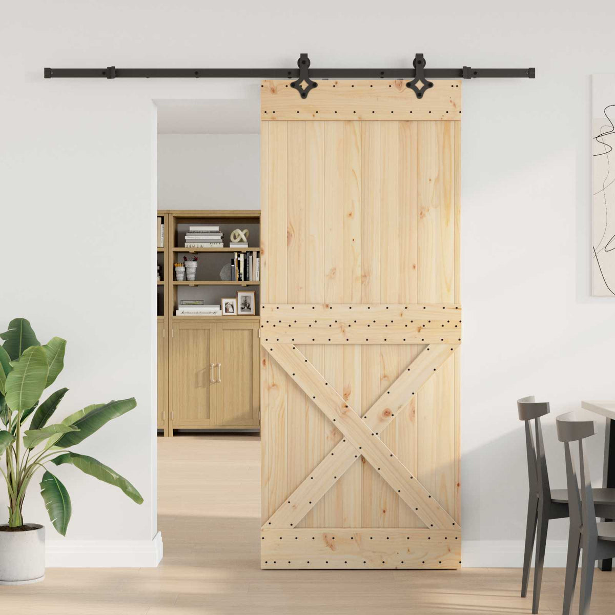 Sliding Door NARVIK Natural and Black 213.5 cm Cross Design 95 cm