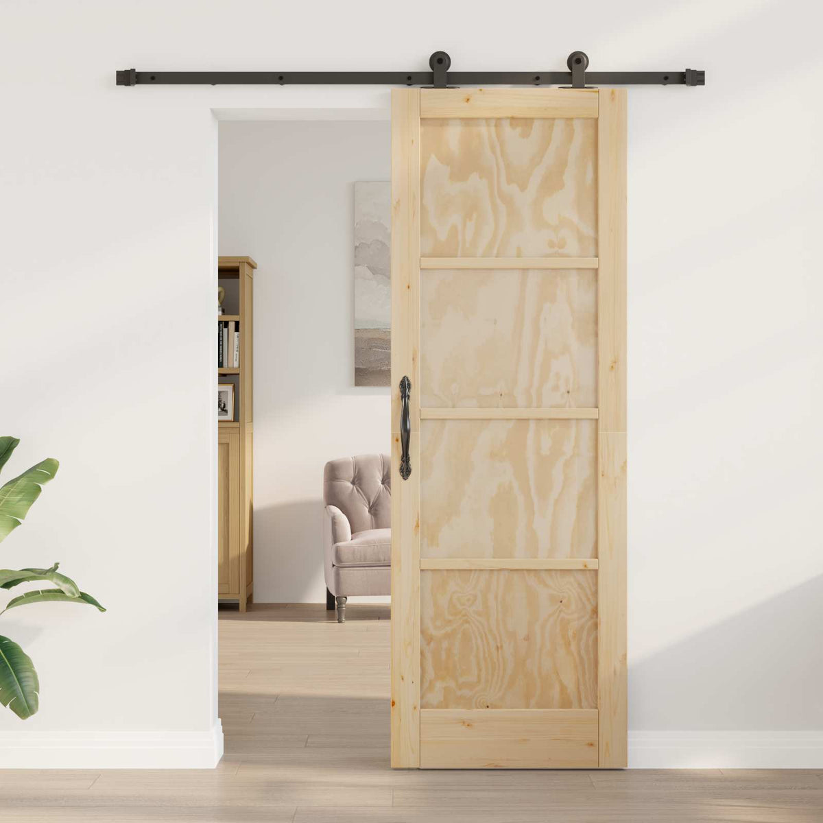 Sliding Door Engineered Wood 183 cm Natural and black 73.5 cm 211 cm