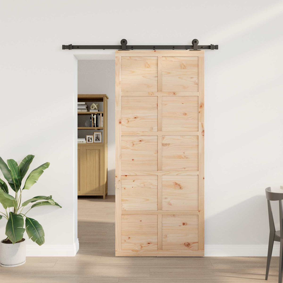 Sliding Door Solid Pine Wood Natural 80 x 208 cm 152.5 cm