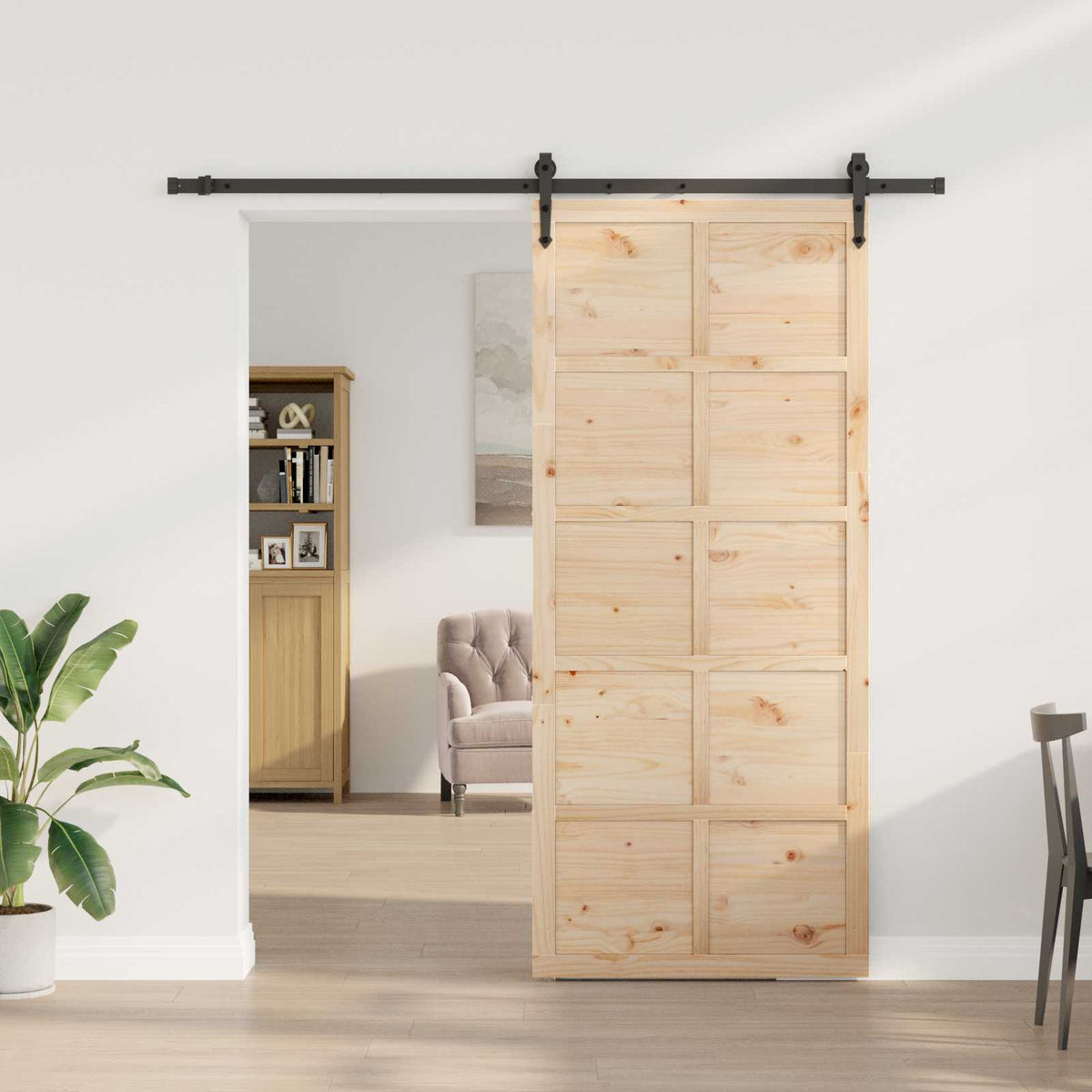 Sliding Door Natural Solid Pine Wood 100 x 208 cm 183 cm